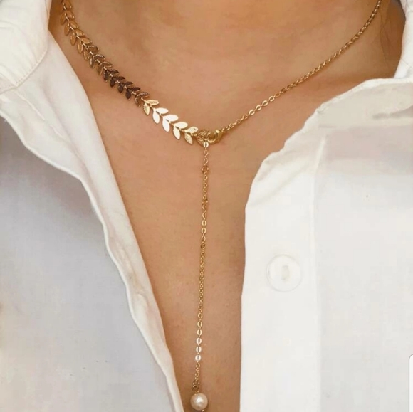 ♡Anna♡ Leaf Detail Lariat Necklace - Picture 4 of 4